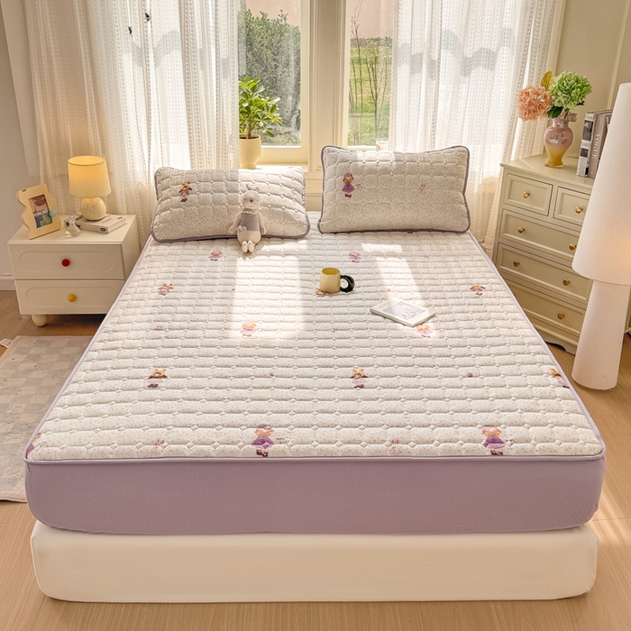 91家纺网 家纺一手货源 找家纺 优品惠 2026新款A类云感双层纱防滑隔脏防水夹棉床笠单品床笠单件 CL花朵女孩(防水款)