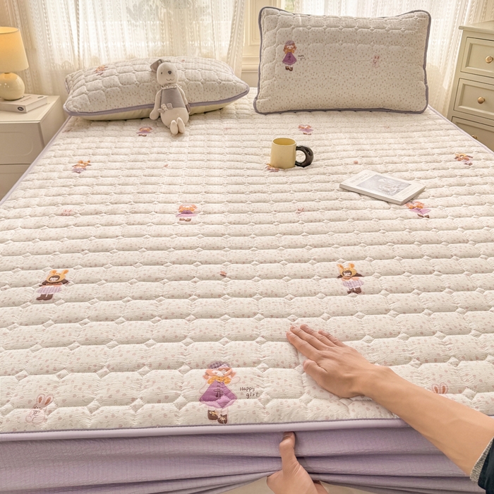 91家纺网 家纺一手货源 找家纺 优品惠 2026新款A类云感双层纱防滑隔脏防水夹棉床笠单品床笠单件 CL花朵女孩(防水款)