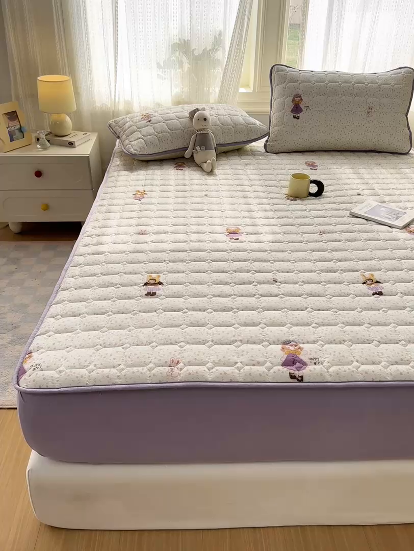 91家纺网 家纺一手货源 找家纺 优品惠 2026新款A类云感双层纱防滑隔脏防水夹棉床笠单品床笠单件 CL花朵女孩(防水款)