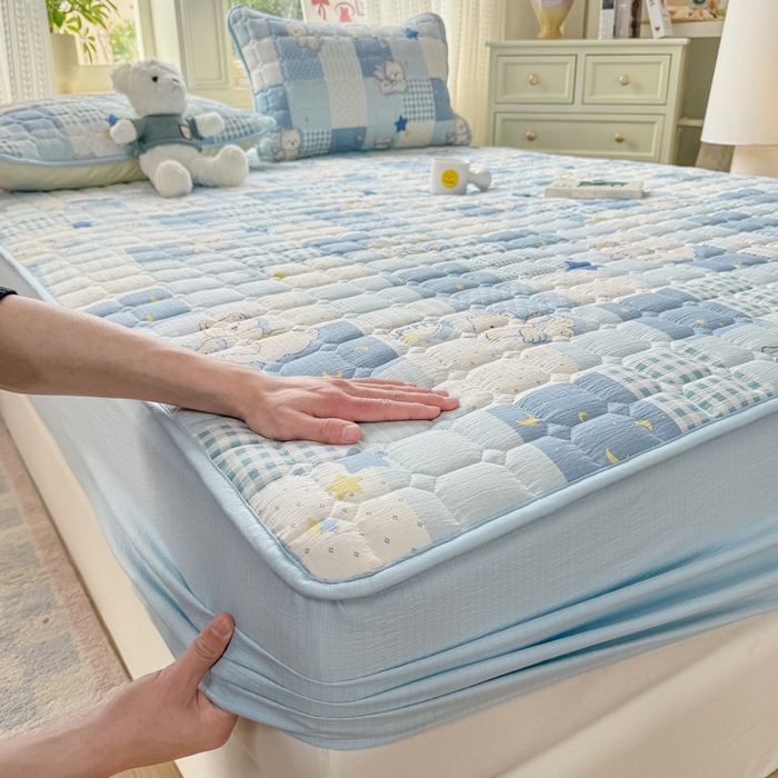 91家纺网 家纺一手货源 找家纺 优品惠 2026新款A类云感双层纱防滑隔脏防水夹棉床笠单品床笠单件 CL泡芙狗(防水款)