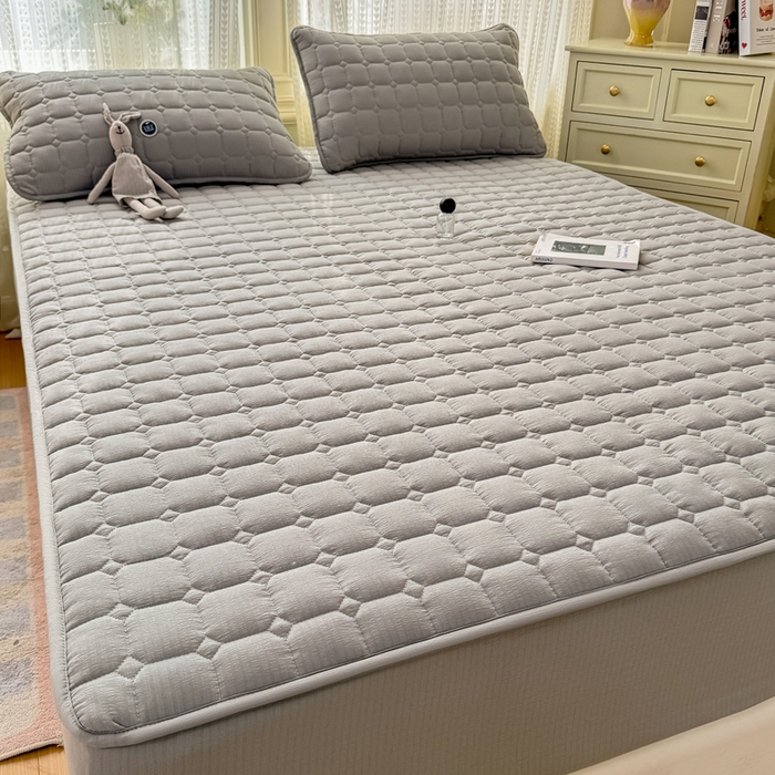 91家纺网 家纺一手货源 找家纺 优品惠 2026新款A类云感双层纱防滑隔脏防水夹棉床笠单品床笠单件 CL绅士灰(防水款)