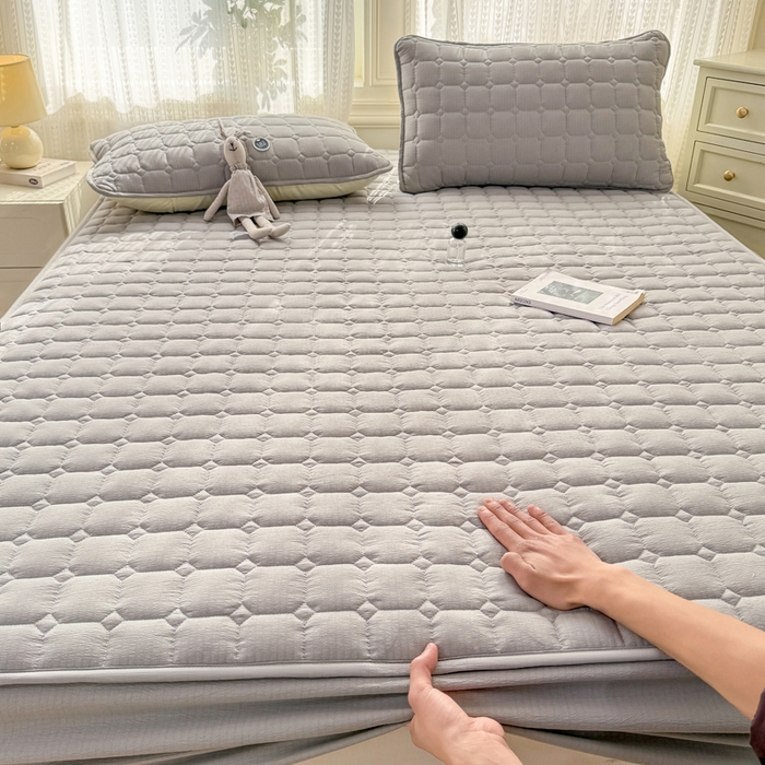 91家纺网 家纺一手货源 找家纺 优品惠 2026新款A类云感双层纱防滑隔脏防水夹棉床笠单品床笠单件 CL绅士灰(防水款)