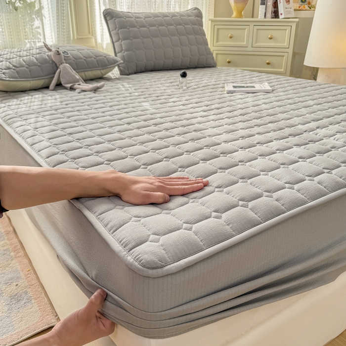 91家纺网 家纺一手货源 找家纺 优品惠 2026新款A类云感双层纱防滑隔脏防水夹棉床笠单品床笠单件 CL绅士灰(防水款)