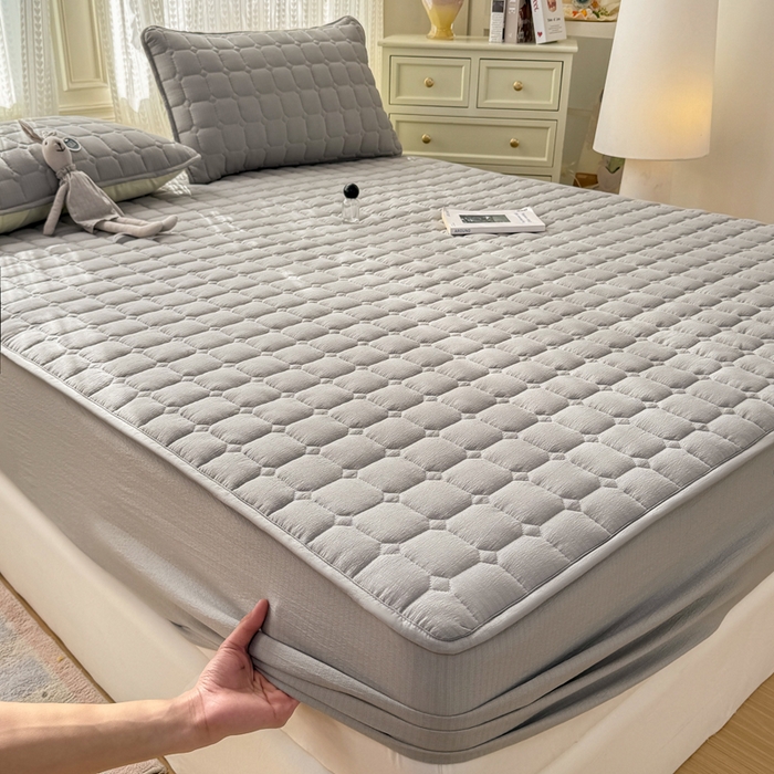 91家纺网 家纺一手货源 找家纺 优品惠 2026新款A类云感双层纱防滑隔脏防水夹棉床笠单品床笠单件 CL绅士灰(防水款)