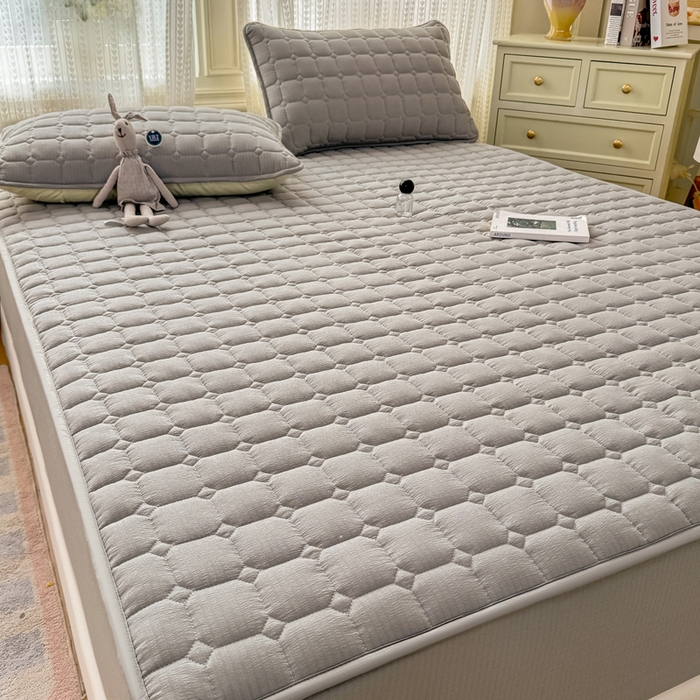 91家纺网 家纺一手货源 找家纺 优品惠 2026新款A类云感双层纱防滑隔脏防水夹棉床笠单品床笠单件 CL绅士灰(防水款)