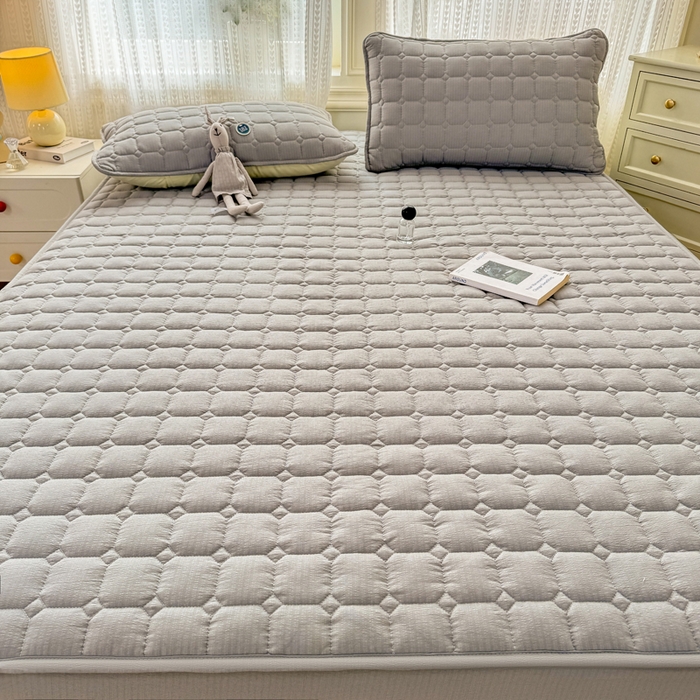 91家纺网 家纺一手货源 找家纺 优品惠 2026新款A类云感双层纱防滑隔脏防水夹棉床笠单品床笠单件 CL绅士灰(防水款)