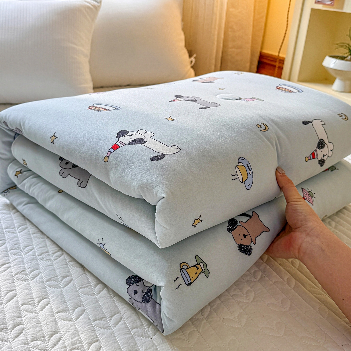 91家纺网 家纺一手货源 找家纺 （总）梦恬佳 2026新款水洗皱皱纱卡通印花夏凉被