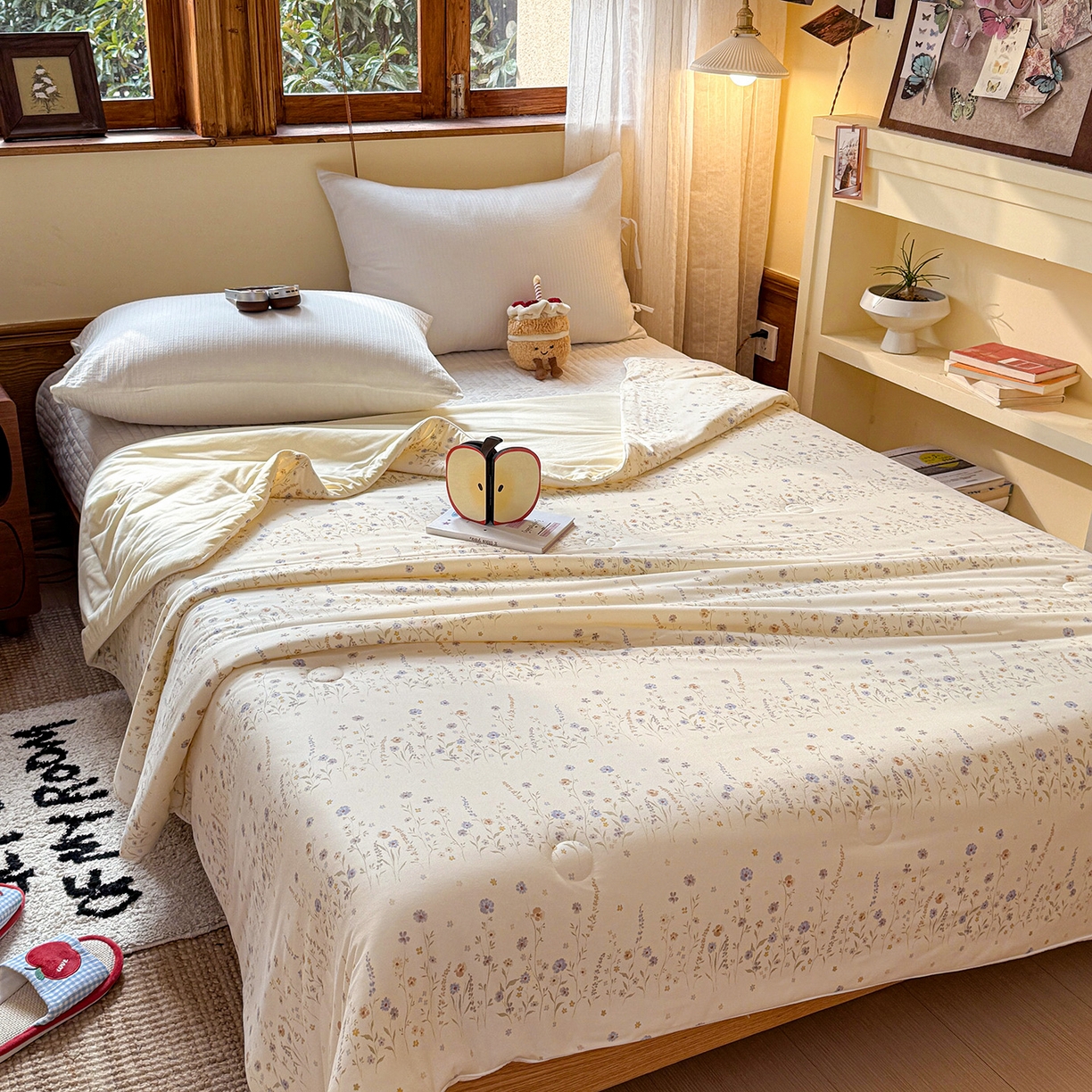 91家纺网 家纺一手货源 找家纺 梦恬佳 2026新款牛奶丝针织棉夏凉被空调被 花从间