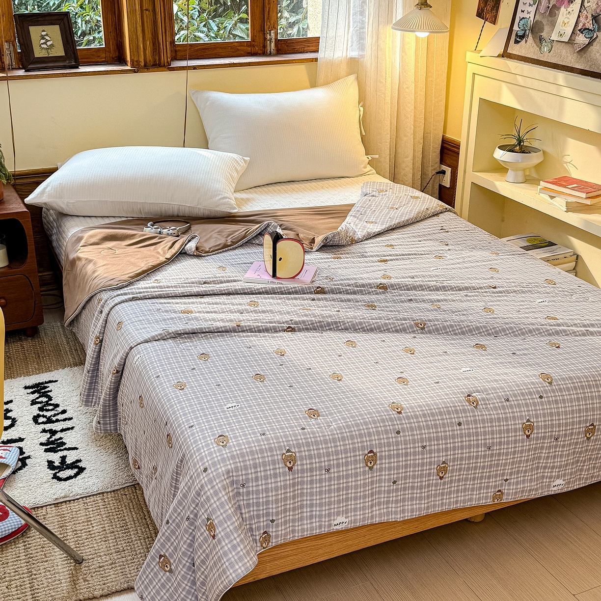 91家纺网 家纺一手货源 找家纺 梦恬佳 2026新款牛奶丝针织棉夏凉被空调被 快乐小熊