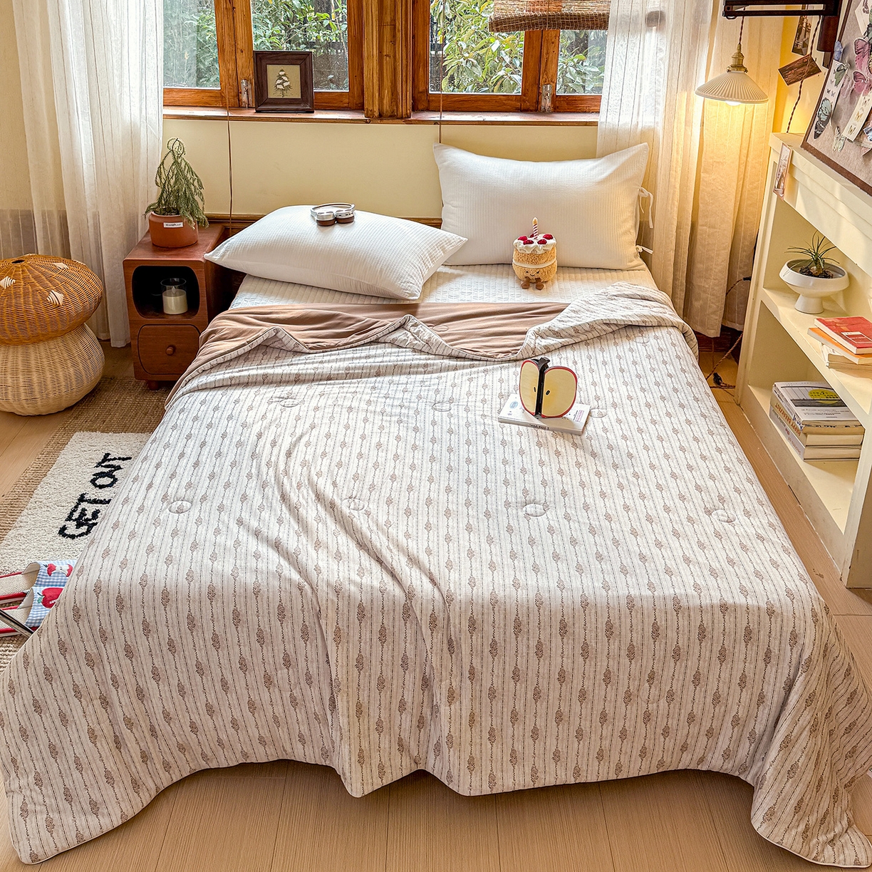 91家纺网 家纺一手货源 找家纺 梦恬佳 2026新款牛奶丝针织棉夏凉被空调被 莱茵咖