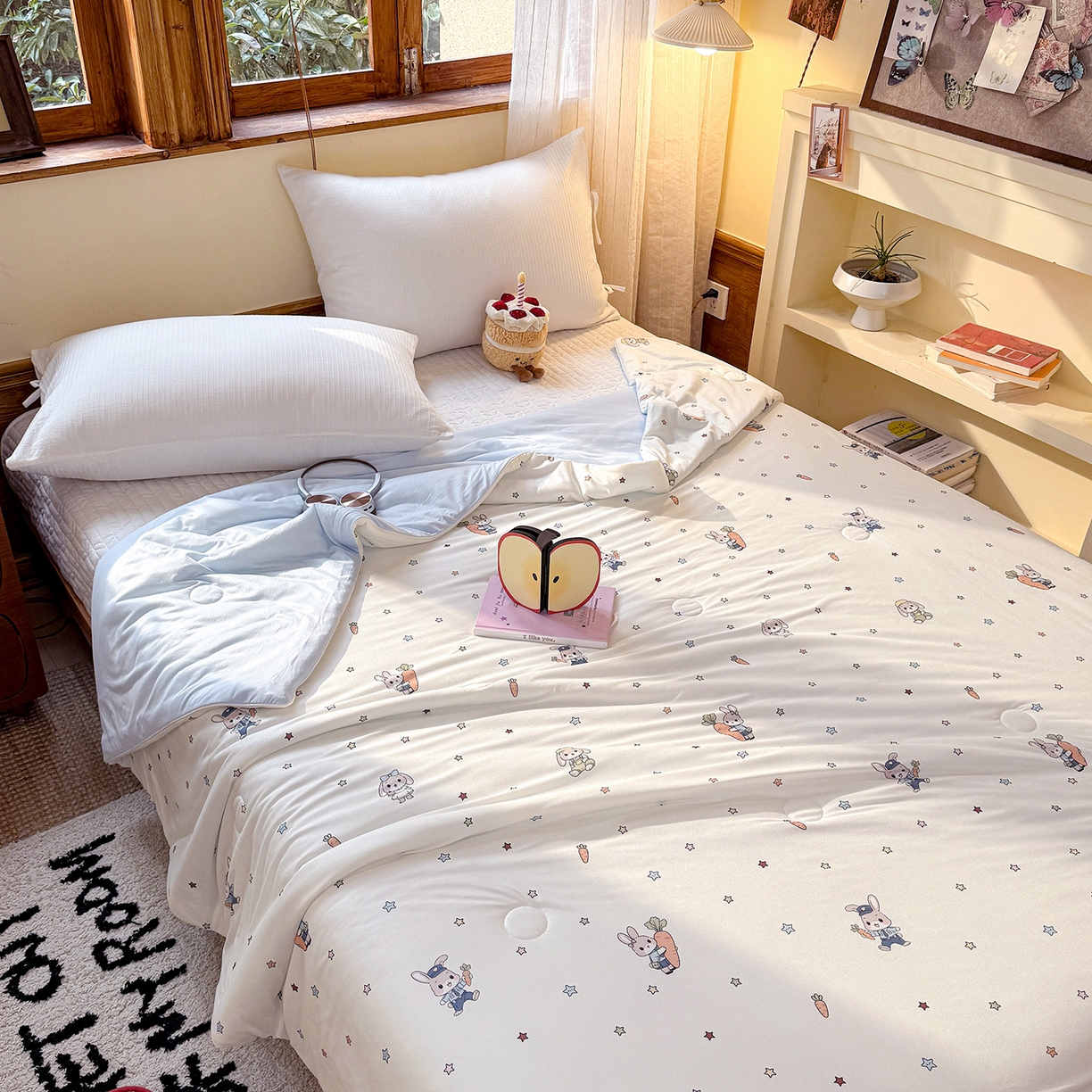 91家纺网 家纺一手货源 找家纺 梦恬佳 2026新款牛奶丝针织棉夏凉被空调被 萝卜兔