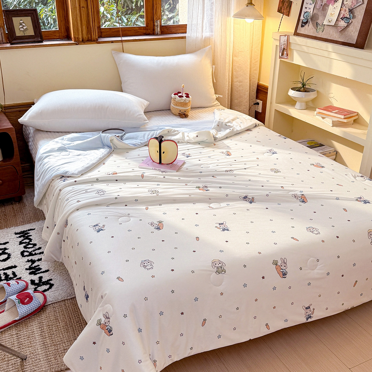 91家纺网 家纺一手货源 找家纺 梦恬佳 2026新款牛奶丝针织棉夏凉被空调被 萝卜兔