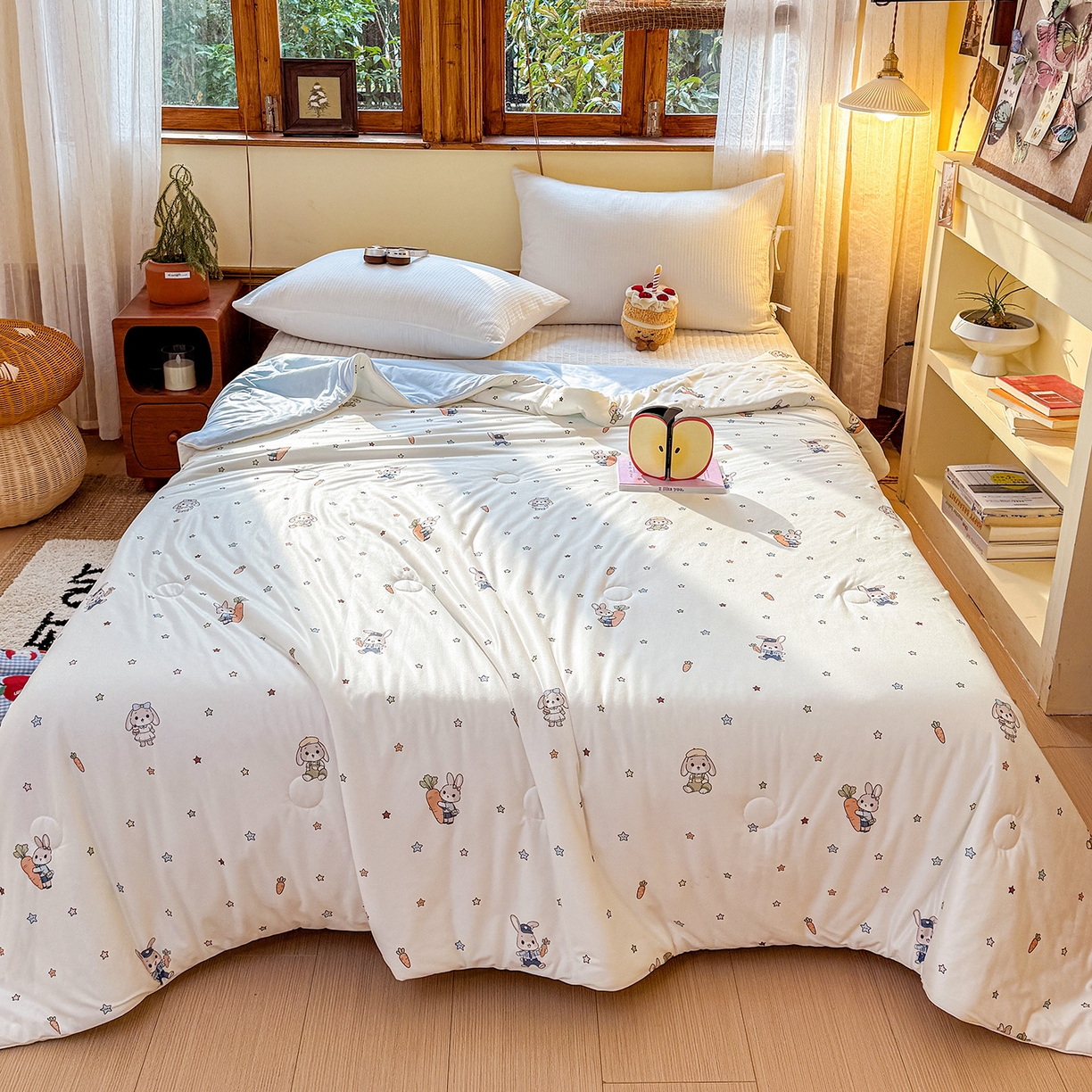 91家纺网 家纺一手货源 找家纺 梦恬佳 2026新款牛奶丝针织棉夏凉被空调被 萝卜兔