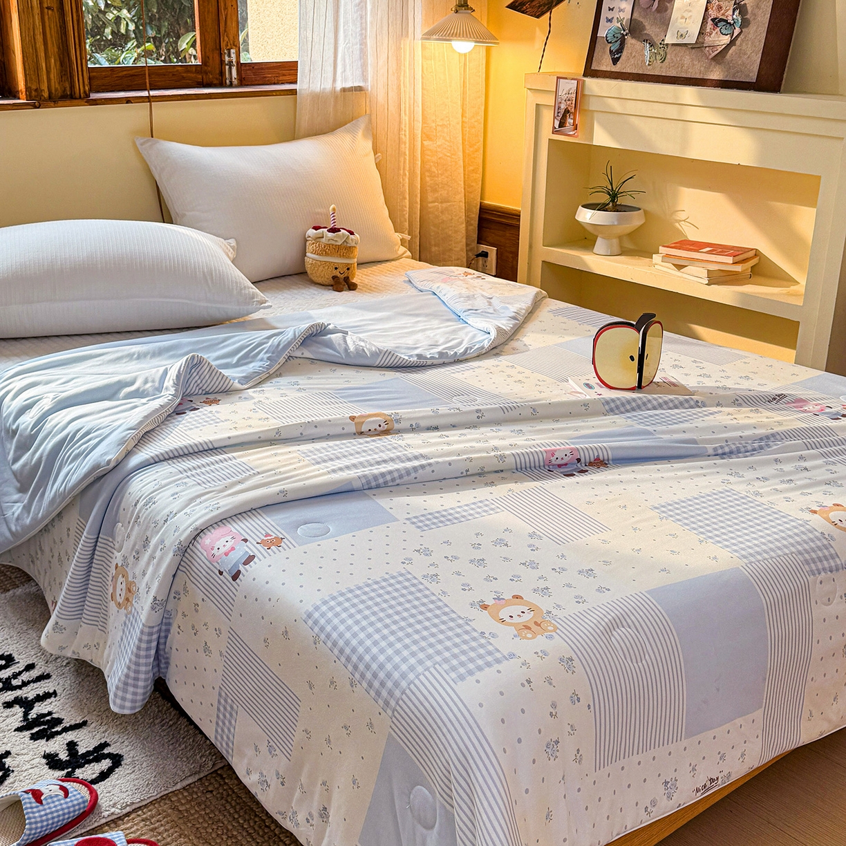 91家纺网 家纺一手货源 找家纺 梦恬佳 2026新款牛奶丝针织棉夏凉被空调被 奶芙小猫