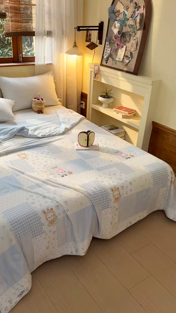 91家纺网 家纺一手货源 找家纺 梦恬佳 2026新款牛奶丝针织棉夏凉被空调被 奶芙小猫