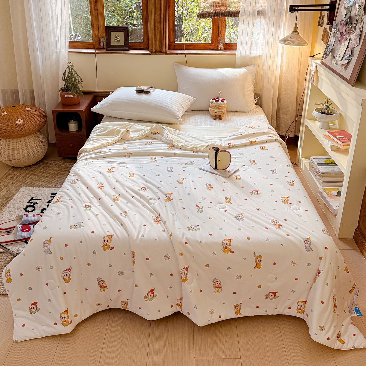 91家纺网 家纺一手货源 找家纺 梦恬佳 2026新款牛奶丝针织棉夏凉被空调被 奶油星星