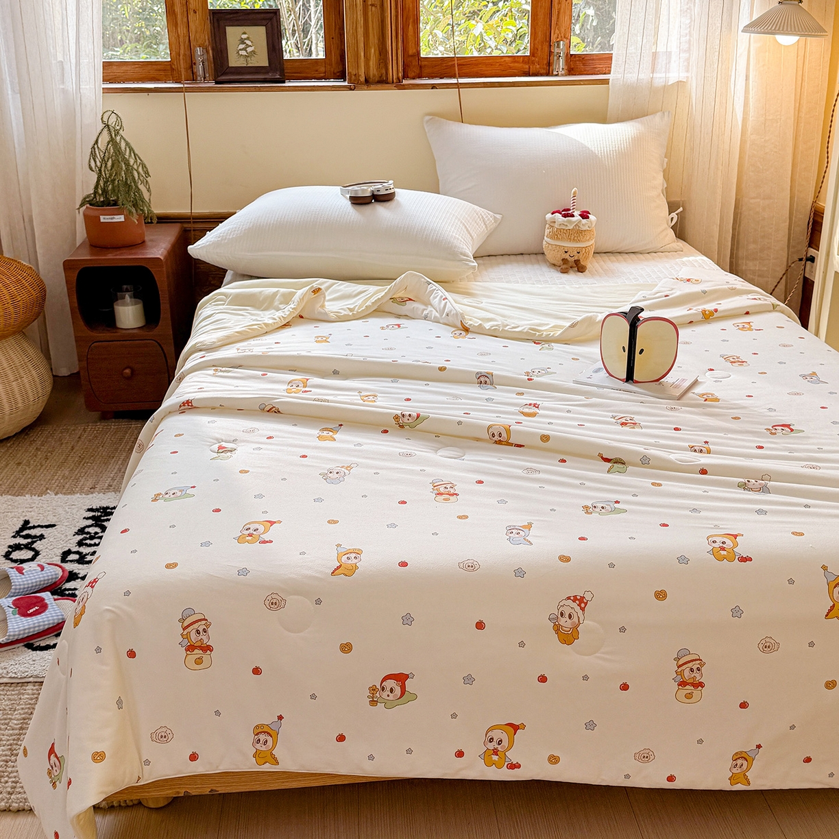 91家纺网 家纺一手货源 找家纺 梦恬佳 2026新款牛奶丝针织棉夏凉被空调被 奶油星星