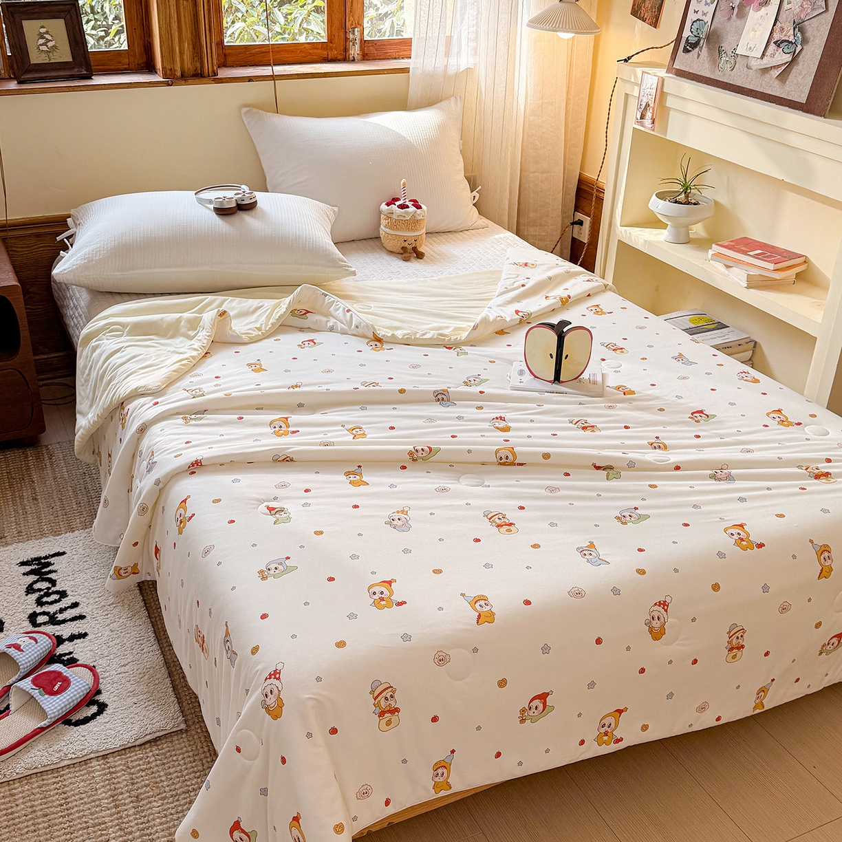 91家纺网 家纺一手货源 找家纺 梦恬佳 2026新款牛奶丝针织棉夏凉被空调被 奶油星星