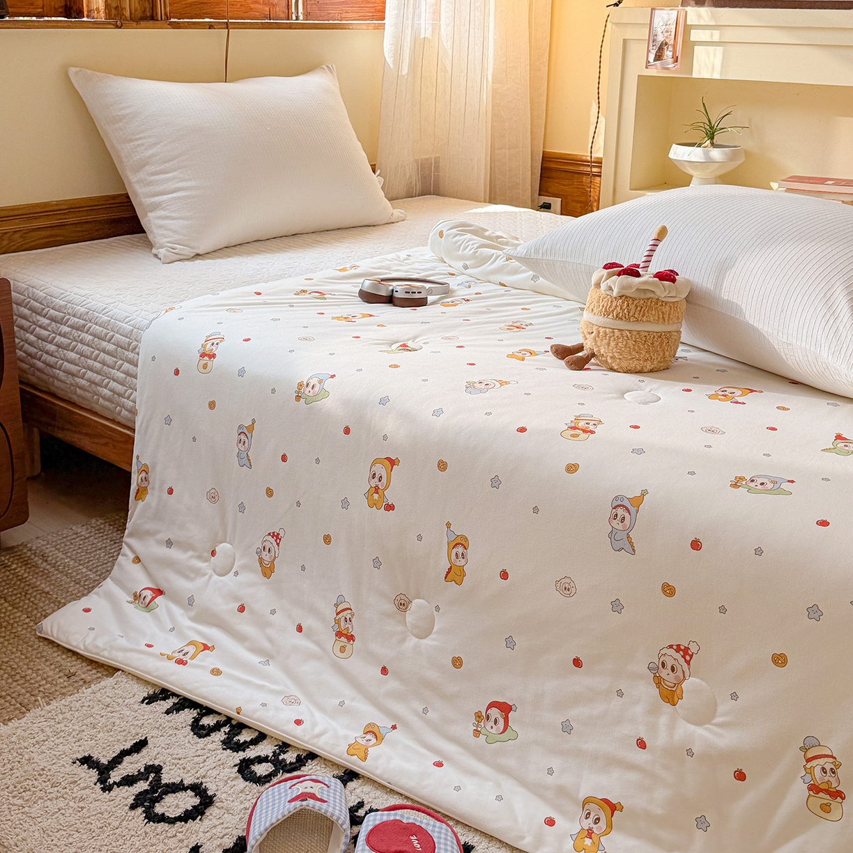 91家纺网 家纺一手货源 找家纺 梦恬佳 2026新款牛奶丝针织棉夏凉被空调被 奶油星星