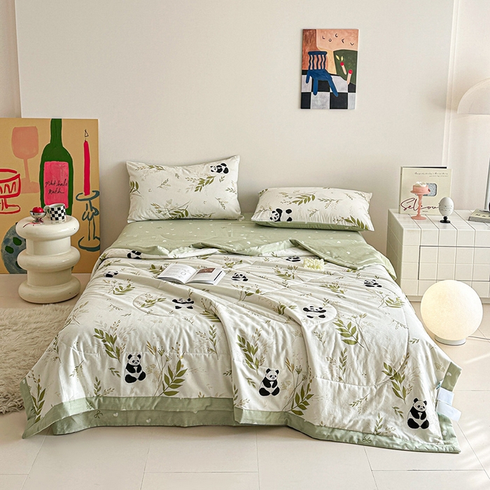 91家纺网 家纺一手货源 找家纺 宝士康家纺 2026新款10A抗菌全棉夏被 被子被芯欢乐熊猫