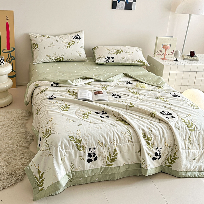 91家纺网 家纺一手货源 找家纺 宝士康家纺 2026新款10A抗菌全棉夏被 被子被芯欢乐熊猫