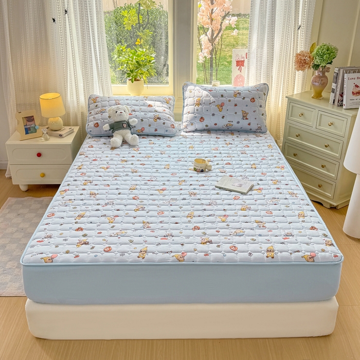 91家纺网 家纺一手货源 找家纺 优品惠 2026新款A类云感双层纱防滑隔脏防水夹棉床笠单品床笠单件 CL星星人蓝(防水款)