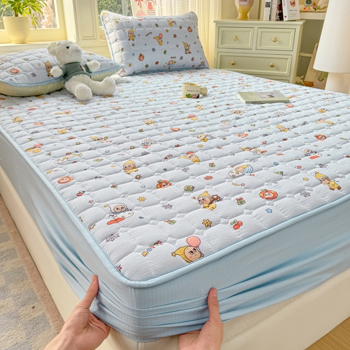 91家纺网 家纺一手货源 找家纺 优品惠 2026新款A类云感双层纱防滑隔脏防水夹棉床笠单品床笠单件 CL星星人蓝(防水款)