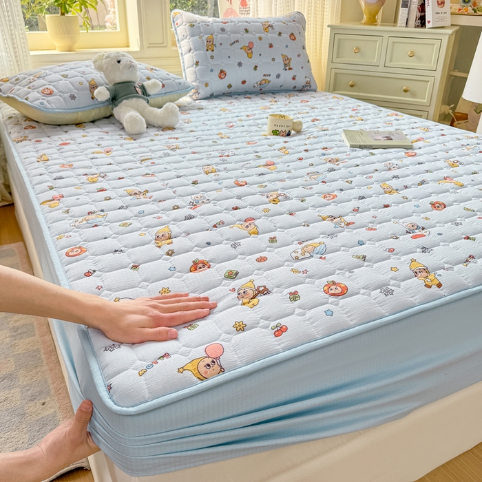 91家纺网 家纺一手货源 找家纺 优品惠 2026新款A类云感双层纱防滑隔脏防水夹棉床笠单品床笠单件 CL星星人蓝(防水款)