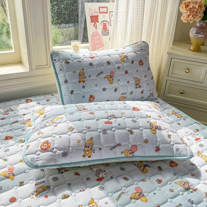 91家纺网 家纺一手货源 找家纺 优品惠 2026新款A类云感双层纱防滑隔脏防水夹棉床笠单品床笠单件 CL星星人蓝(防水款)