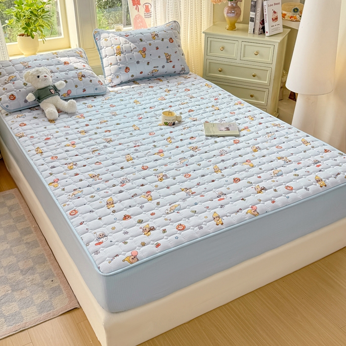 91家纺网 家纺一手货源 找家纺 优品惠 2026新款A类云感双层纱防滑隔脏防水夹棉床笠单品床笠单件 CL星星人蓝(防水款)