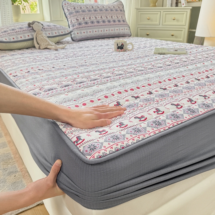 91家纺网 家纺一手货源 找家纺 优品惠 2026新款A类云感双层纱防滑隔脏防水夹棉床笠单品床笠单件 CL幸运小马(防水款)