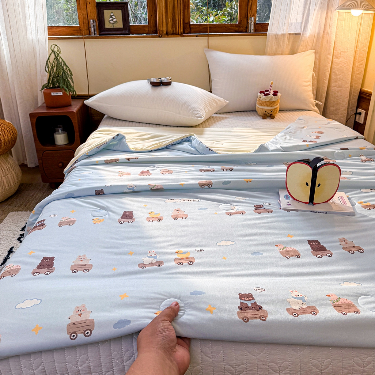 91家纺网 家纺一手货源 找家纺 梦恬佳 2026新款牛奶丝针织棉夏凉被空调被 汽车派对