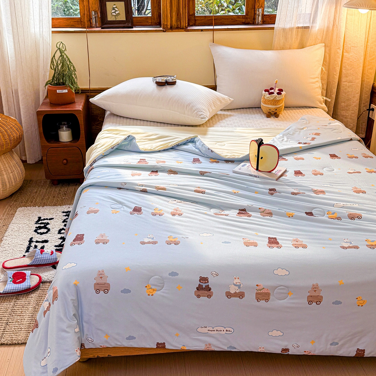 91家纺网 家纺一手货源 找家纺 梦恬佳 2026新款牛奶丝针织棉夏凉被空调被 汽车派对