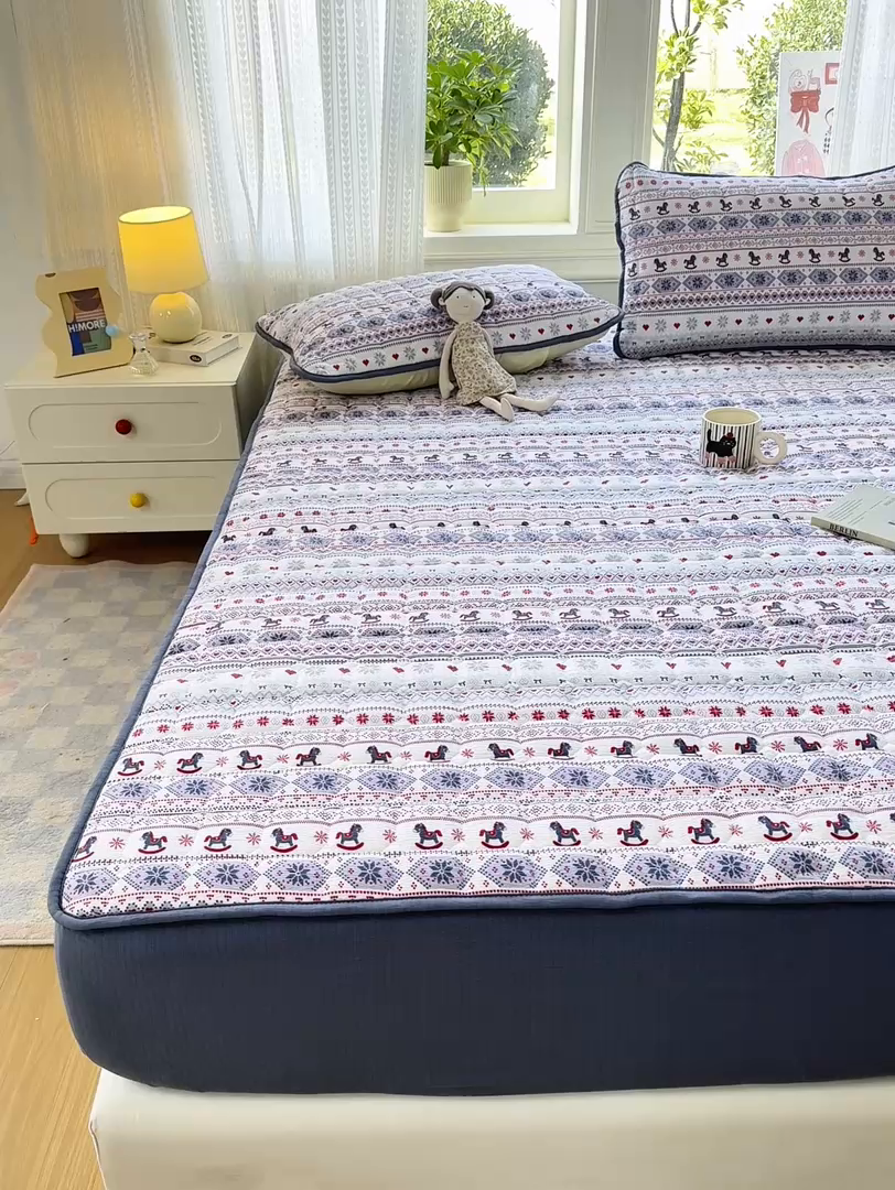 91家纺网 家纺一手货源 找家纺 优品惠 2026新款A类云感双层纱防滑隔脏防水夹棉床笠单品床笠单件 CL幸运小马(防水款)