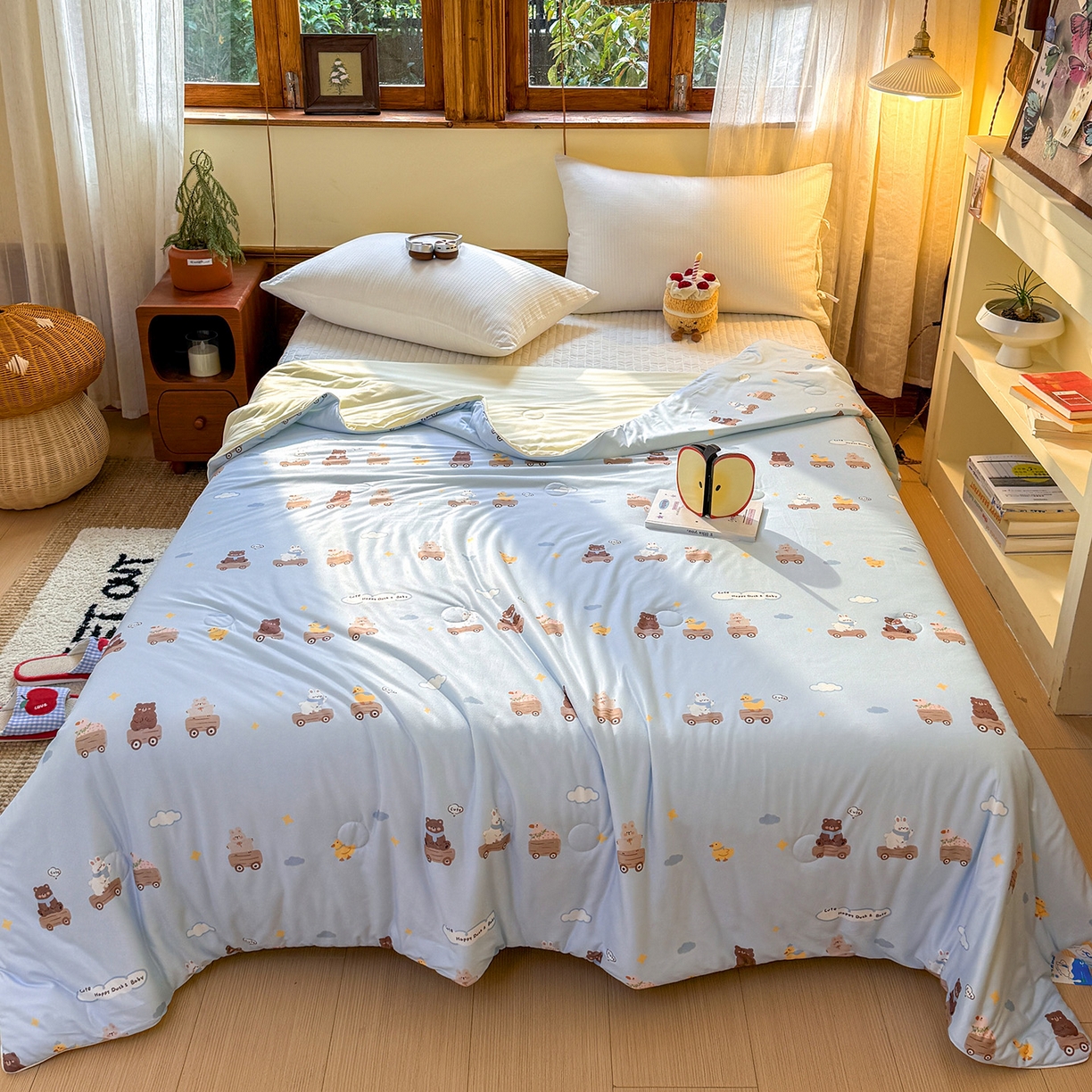 91家纺网 家纺一手货源 找家纺 梦恬佳 2026新款牛奶丝针织棉夏凉被空调被 汽车派对