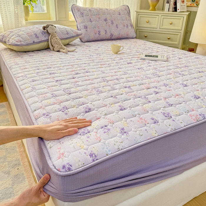 91家纺网 家纺一手货源 找家纺 优品惠 2026新款A类云感双层纱防滑隔脏防水夹棉床笠单品床笠单件 CL薰衣草(防水款)