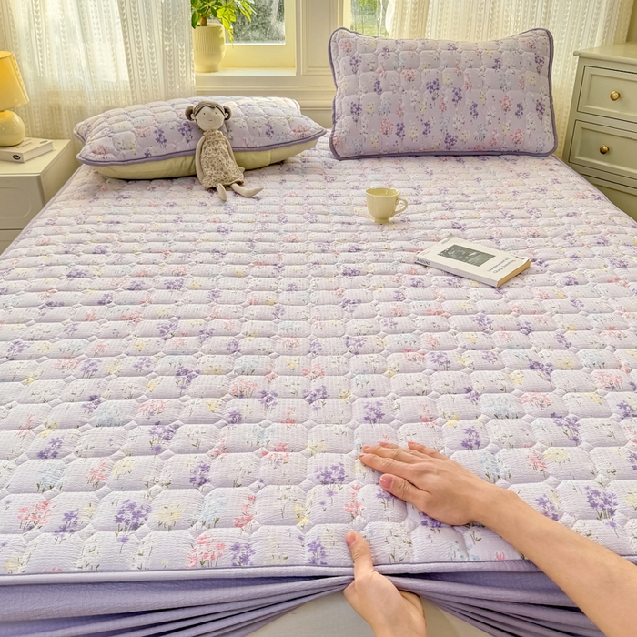 91家纺网 家纺一手货源 找家纺 优品惠 2026新款A类云感双层纱防滑隔脏防水夹棉床笠单品床笠单件 CL薰衣草(防水款)