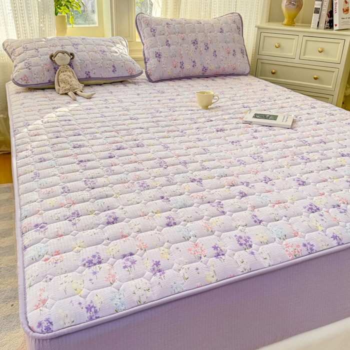 91家纺网 家纺一手货源 找家纺 优品惠 2026新款A类云感双层纱防滑隔脏防水夹棉床笠单品床笠单件 CL薰衣草(防水款)