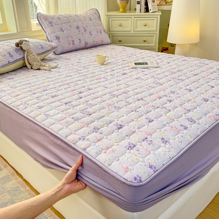 91家纺网 家纺一手货源 找家纺 优品惠 2026新款A类云感双层纱防滑隔脏防水夹棉床笠单品床笠单件 CL薰衣草(防水款)