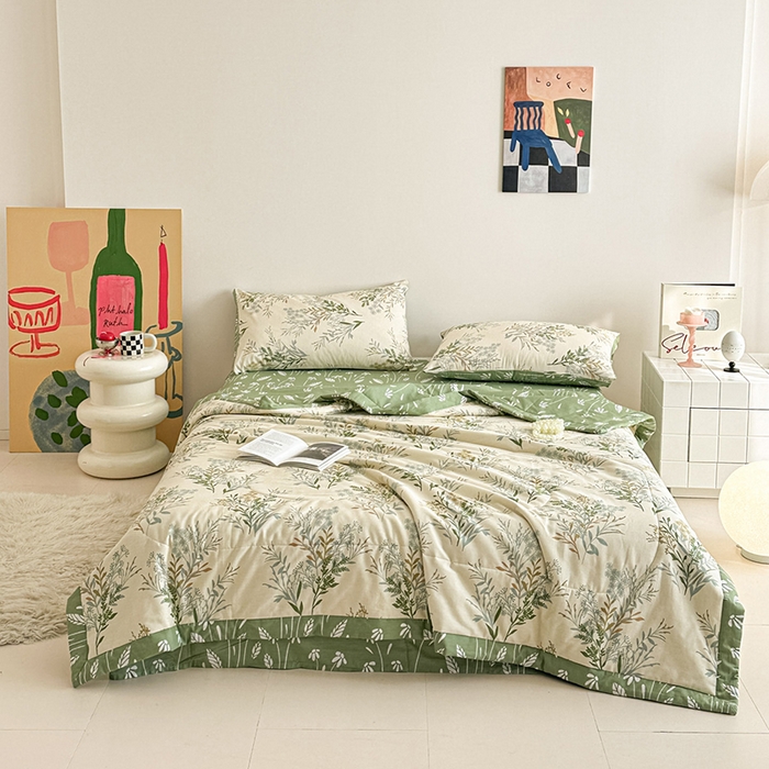 91家纺网 家纺一手货源 找家纺 宝士康家纺 2026新款10A抗菌全棉夏被 被子被芯仙草