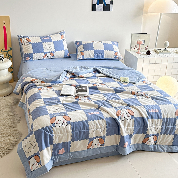 91家纺网 家纺一手货源 找家纺 宝士康家纺 2026新款10A抗菌全棉夏被四件套（床笠款）嗨皮狗