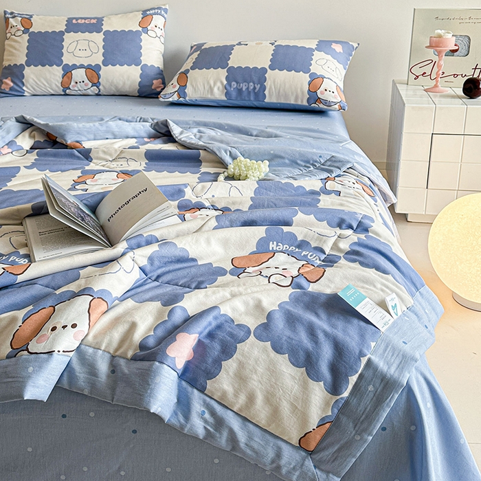 91家纺网 家纺一手货源 找家纺 宝士康家纺 2026新款10A抗菌全棉夏被四件套（床笠款）嗨皮狗