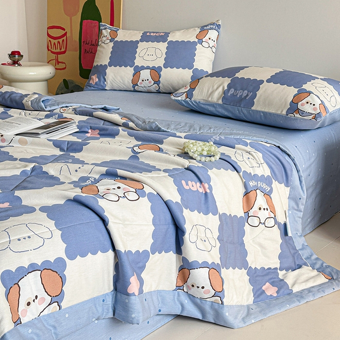 91家纺网 家纺一手货源 找家纺 宝士康家纺 2026新款10A抗菌全棉夏被四件套（床笠款）嗨皮狗