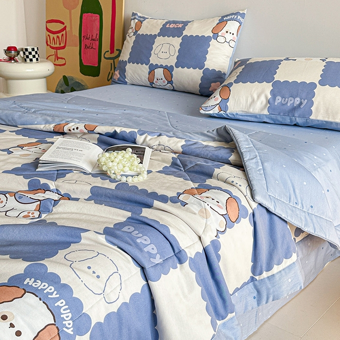 91家纺网 家纺一手货源 找家纺 宝士康家纺 2026新款10A抗菌全棉夏被四件套（床笠款）嗨皮狗