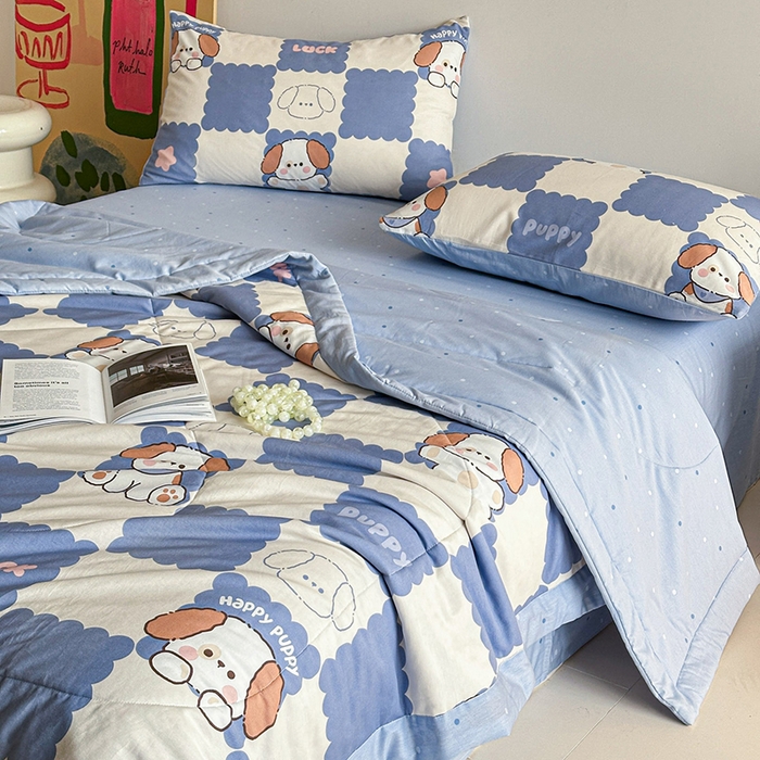 91家纺网 家纺一手货源 找家纺 宝士康家纺 2026新款10A抗菌全棉夏被四件套（床笠款）嗨皮狗