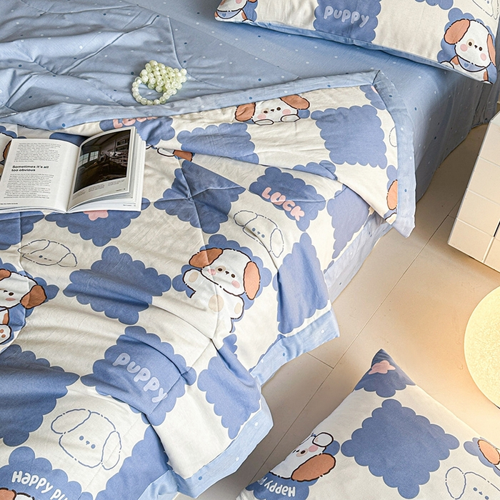 91家纺网 家纺一手货源 找家纺 宝士康家纺 2026新款10A抗菌全棉夏被四件套（床笠款）嗨皮狗