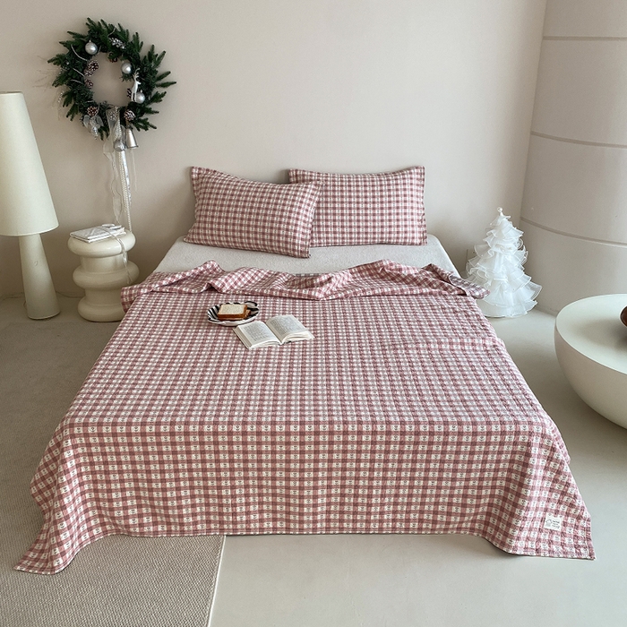 91家纺网 家纺一手货源 找家纺 （总）麻依 2026新款安心棉床盖三件全棉四层纱布床单系列