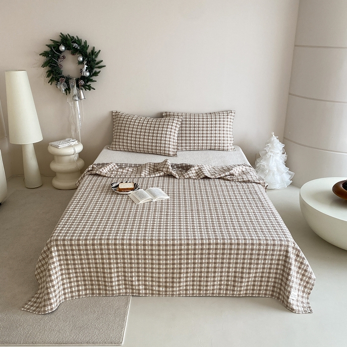 91家纺网 家纺一手货源 找家纺 （总）麻依 2026新款安心棉床盖三件全棉四层纱布床单系列