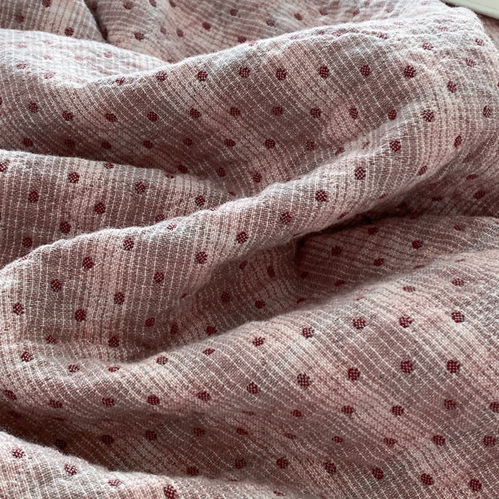 91家纺网 家纺一手货源 找家纺 麻依 2026新款安心棉床盖三件全棉四层纱布床单系列 点点星-粉色