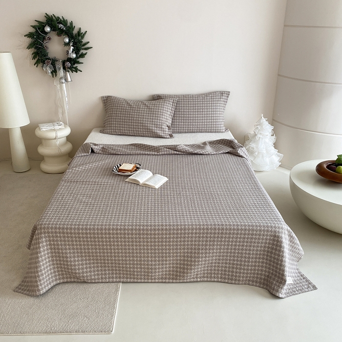 麻依 2026新款安心棉床盖三件全棉四层纱布床单系列 点点星-浅咖